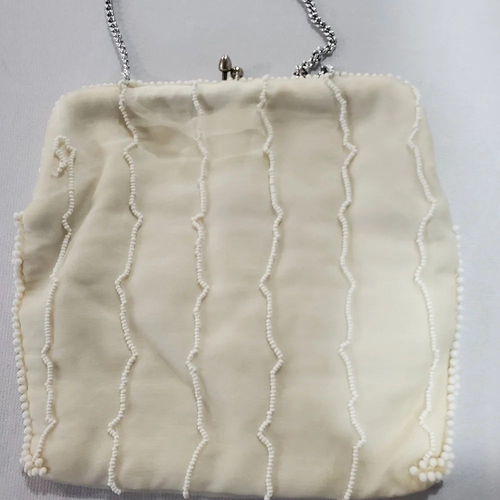 Vintage Debbie Cream Colored Beaded Small Purse